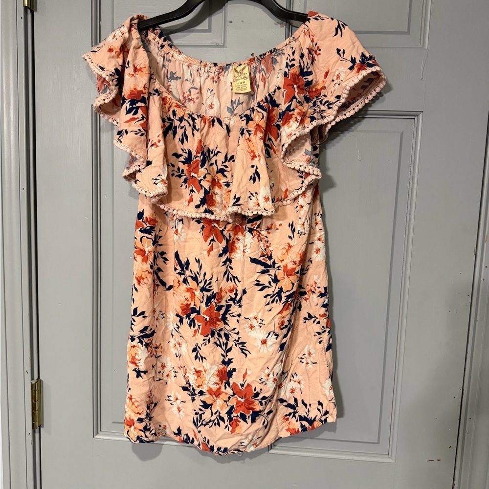 Bundle only! Must be with $15 or more Floral Off Shoulder Ruffle Dress Peach Boh